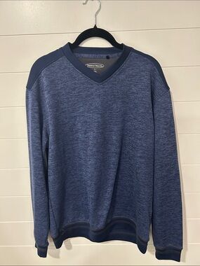 Pebble Beach Men's V-Neck Sweater in Navy Heather with Dark Trim